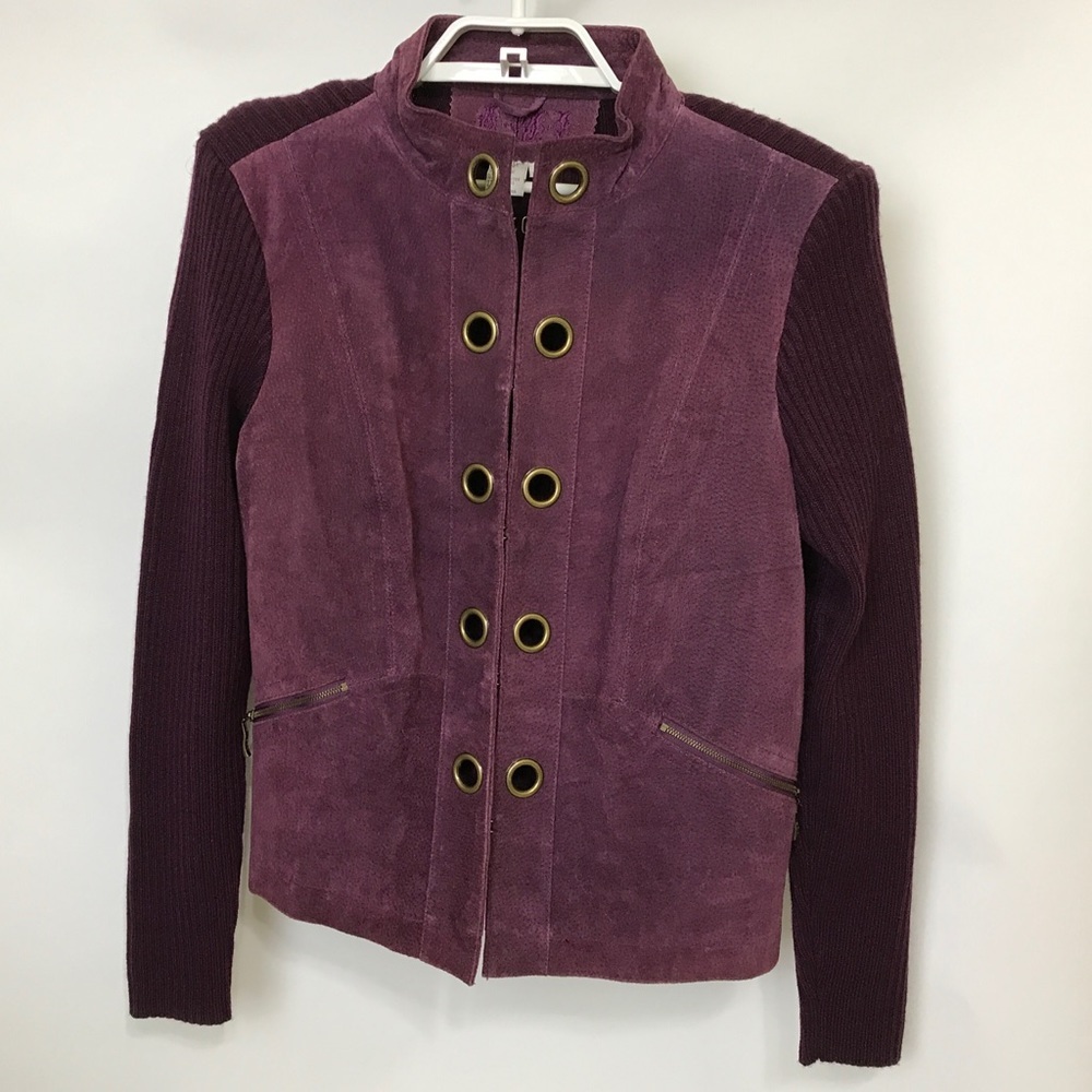 A M I Purple Sweater Womans Size Med Leather Blend